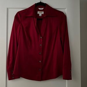 NEW without tags. Talbots stretch petite red silk v-neck blouse. Size 6 Petite.